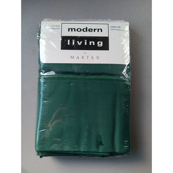 Martex Pillowcases Set of 2 KING Forest Green Cotton Farmhouse NOS Cottage NEW - Picture 1 of 4